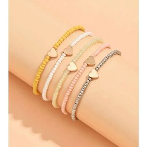 Hearts Full Seed Beaded Stretch Bracelet - Set of 5